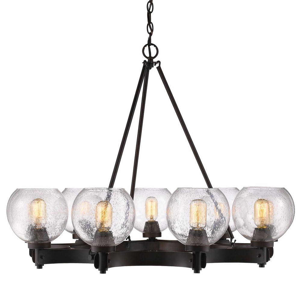 Golden Lighting-4855-9 RBZ-SD-Galveston - Chandelier 9 Light Steel in Rustic style - 26 Inches high by 37 Inches wide   Rubbed Bronze Finish with Seeded Glass